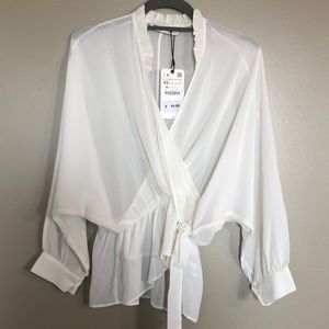 Zara Sheer White Long-Sleeve Blouse
